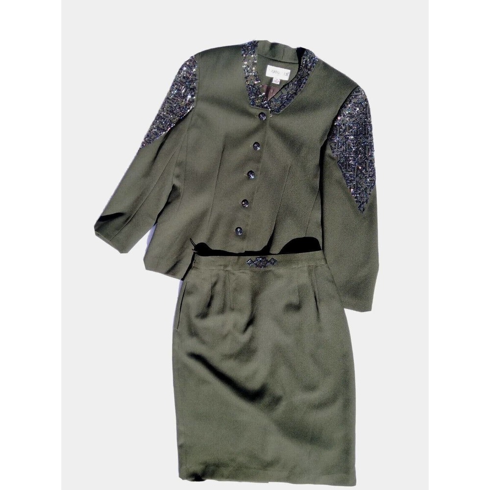 Vintage John Meyer Of Norwich Green Beaded Suit Set Size 12P New